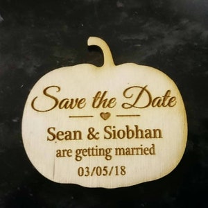 Rustic autumn Halloween pumpkin Save the date fridge magnets engraved wood personalised wedding wooden laser engraved