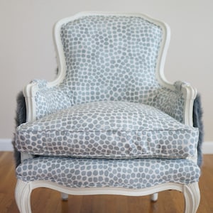 French Vintage Grey Dots Bergere Style Chair With Fur Back - Custom Order Only