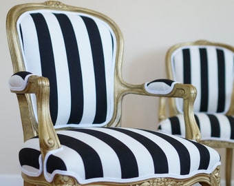 Black and white striped chair with gold legs discount