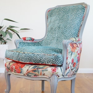 Turquoise Peacock Bergere Chair - Custom Order
