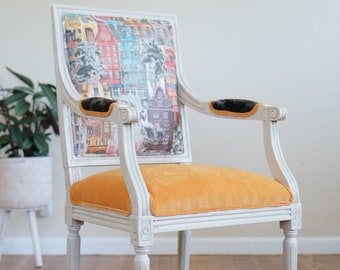 Contemporary Netherlands Orange Velvet Chair - Available