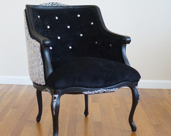 Celtic French Provincial Black and White Tufted Chair - SOLD/Custom Order Only