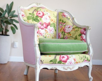 Vintage Rococo Rose Garden Chair: Custom Upholstery Available
