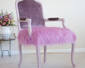 Pink French Armchair: Vintage Glam Floral Velvet & Fur Seat (Custom Order)