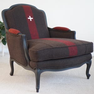 Swiss Army Wool Blanket French Bergere Chair - Custom Order Only