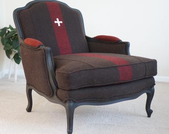 Swiss Army Wool Blanket French Bergere Chair - Custom Order Only