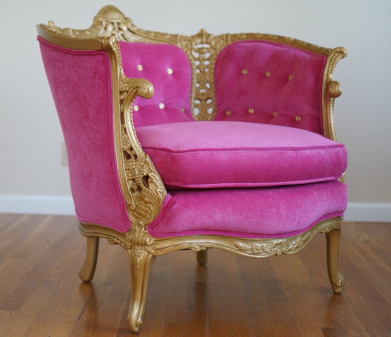 Pink Fuchsia & Gold French Rococo Style Vintage Chair - Sold/custom ...