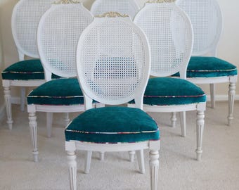 Custom Listing For Mimi - French Louis XVI Cane Back White Dining Chairs