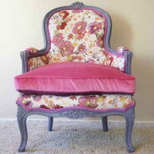 Vintage-Contemporary French Bergere Fuchsia Floral - SOLD/Custom Order Only