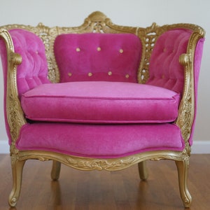 Pink Fuchsia & Gold French Rococo Style Vintage Chair - SOLD/Custom Order Only