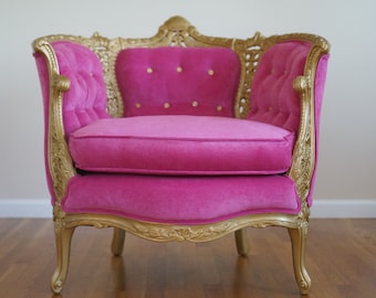 Pink Fuchsia & Gold French Rococo Style Vintage Chair - SOLD/Custom Order Only