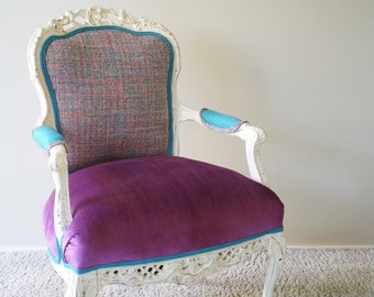Vintage Victorian Armchair Fuchsia/Teal - SOLD/Custom Order Only