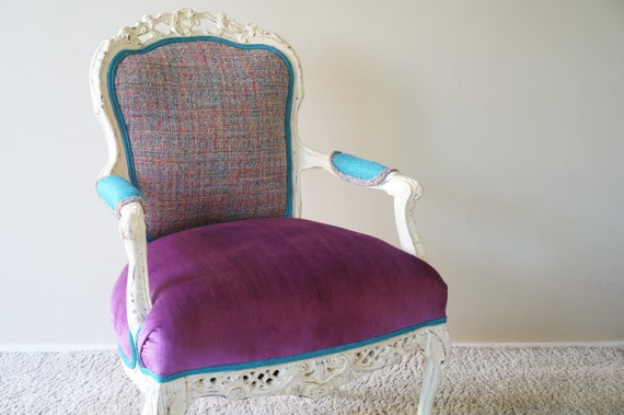 Vintage Victorian Armchair Fuchsia/Teal - SOLD/Custom Order Only