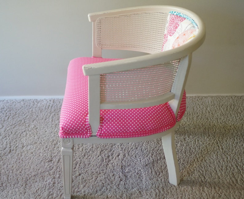 Vintage-Contemporary Pink Poladot Cane Barrel Chair Custom | Etsy