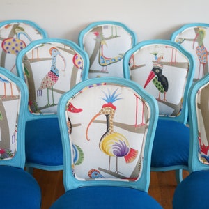 Blue French Style Whimsical/Eclectic Bird Collection Dining Chairs - SOLD/Custom Order Only