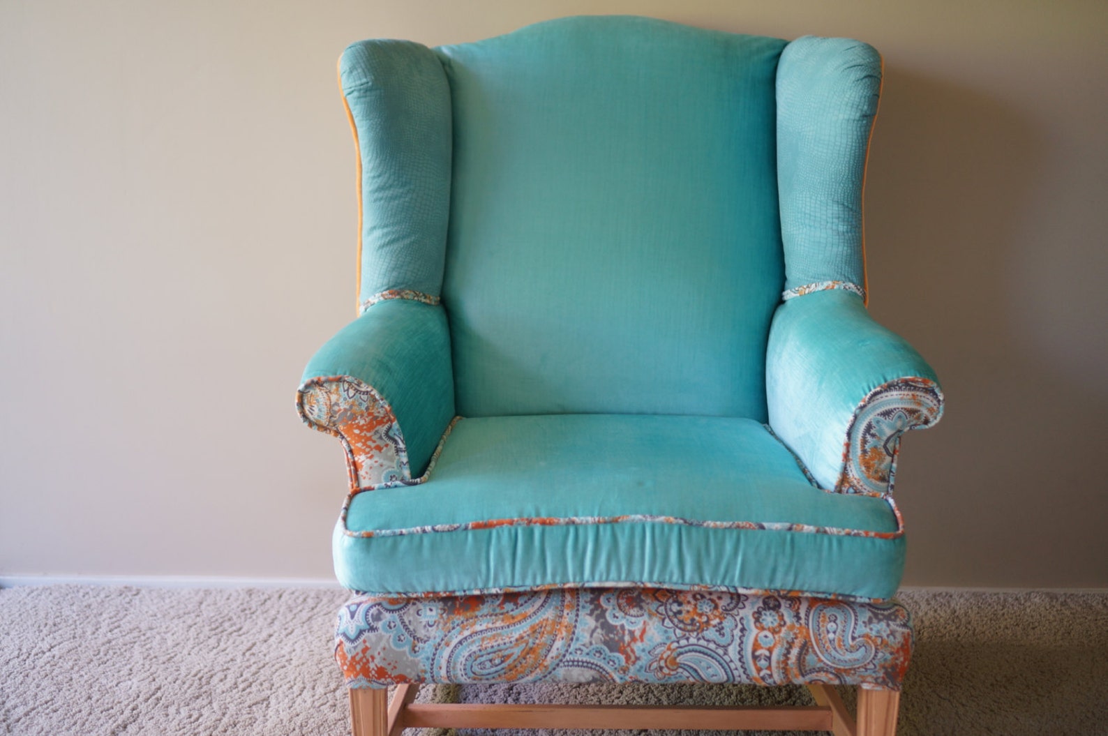 Upholstered Aqua Wingback Chair SOLD Etsy