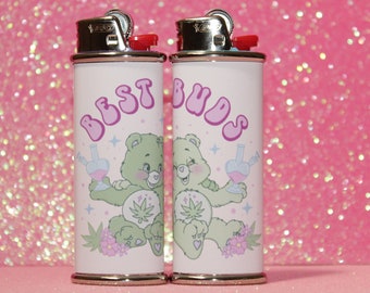 Matching "Best Buds" Best Friend Lighter Holder, Smoke Accessory Lighter Case, 2 Piece Stoner Best Friends Gift for Stoner Friends