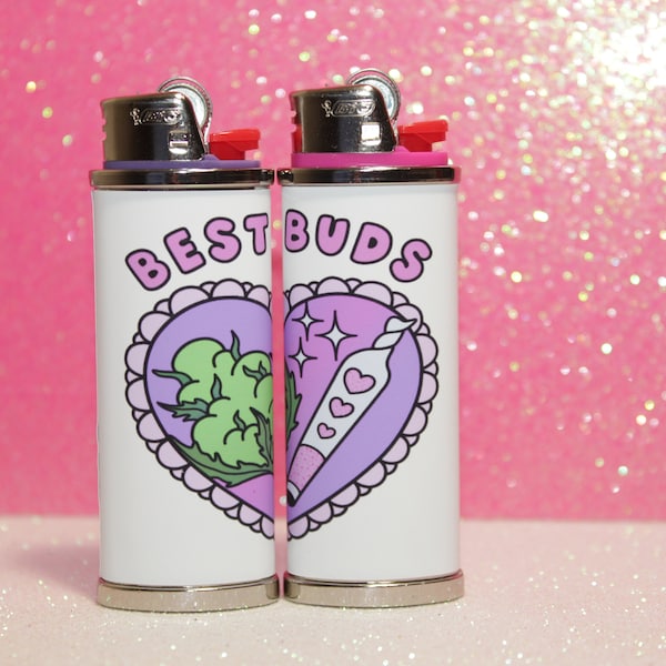 Cute Heart Lighter,  Best Buds Lighter Set, Girly Smoking Accessories, 420 Stoner Girl Gifts, Valentines gift for her