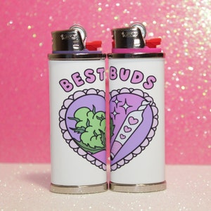 Matching "Best Buds" Best Friend Lighter Holder, Smoke Accessory Lighter Case, 2 Piece Stoner Best Friends Gift for Stoner Friends