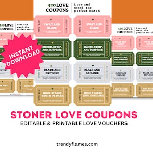 Cupones DIY 420 Love para imprimir, cupones personalizables de Cannabis Love, regalo para pareja de fumetas, regalo romántico para San Valentín con temática de marihuana