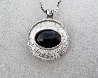 Fused Dichroic Glass Ball Cabochon Circular Pendant in Sterling Silver by SmithSilver