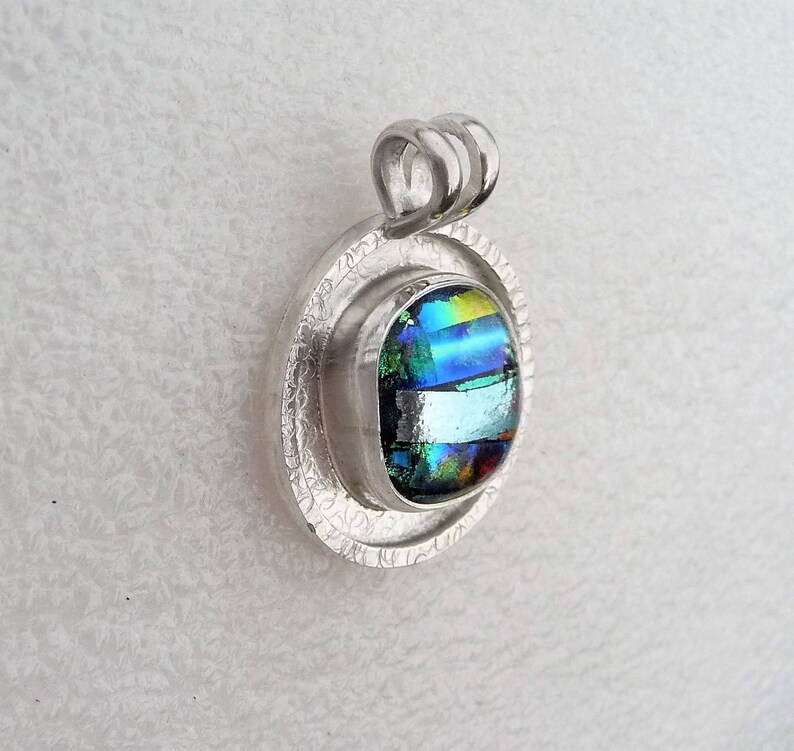 Fused Dichroic Glass Ball Cabochon Circular Pendant in Sterling Silver by SmithSilver
