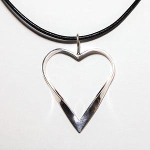 Sterling Silver Heart Necklace with Leather Cord by SmithSilver