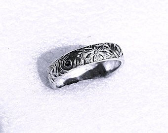 Floral Ring Sterling Silver 5mm wide Wedding Band or Statement Ring by SmithSilver