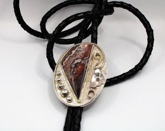 Crazy Lace Agate Set in a One-of-a-Kind Argentium and Sterling Silver Bolo by SmithSilver