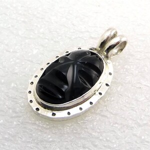 Black Onyx Easter Island Face Sterling Silver Pendant Necklace by SmithSilver