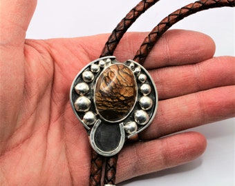 Picture Jasper Set in a Custom Sterling Silver "Double Seven Spheres" and Horseshoe Bolo by SmithSilver