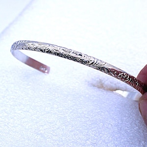 Dainty Cuff Bracelet Floral Pattern Sterling Silver