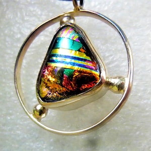 Dichroic Glass Triangle within a Circle Pendant in Sterling and Fine Silver by SmithSilver