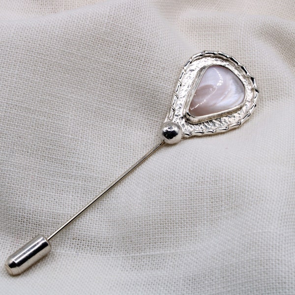 Pink Mother of Pearl and Sterling Silver Lapel Pin/Hatpin or Stick Pin by SmithSilver