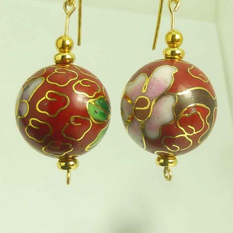 Cloisonne Bead Dangle Earrings on Gold Filled Hoop Wires with Etsy