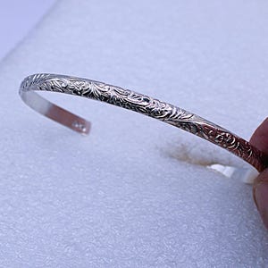 Dainty Cuff Bracelet Floral Pattern Sterling Silver