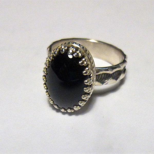 Black Onyx Oval Sterling Silver Fancy Bezel Cocktail Ring by SmithSilver