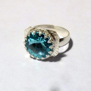 Swarovski Rivoli Crystal Sterling Silver Ring - Light Turquoise, Size 8