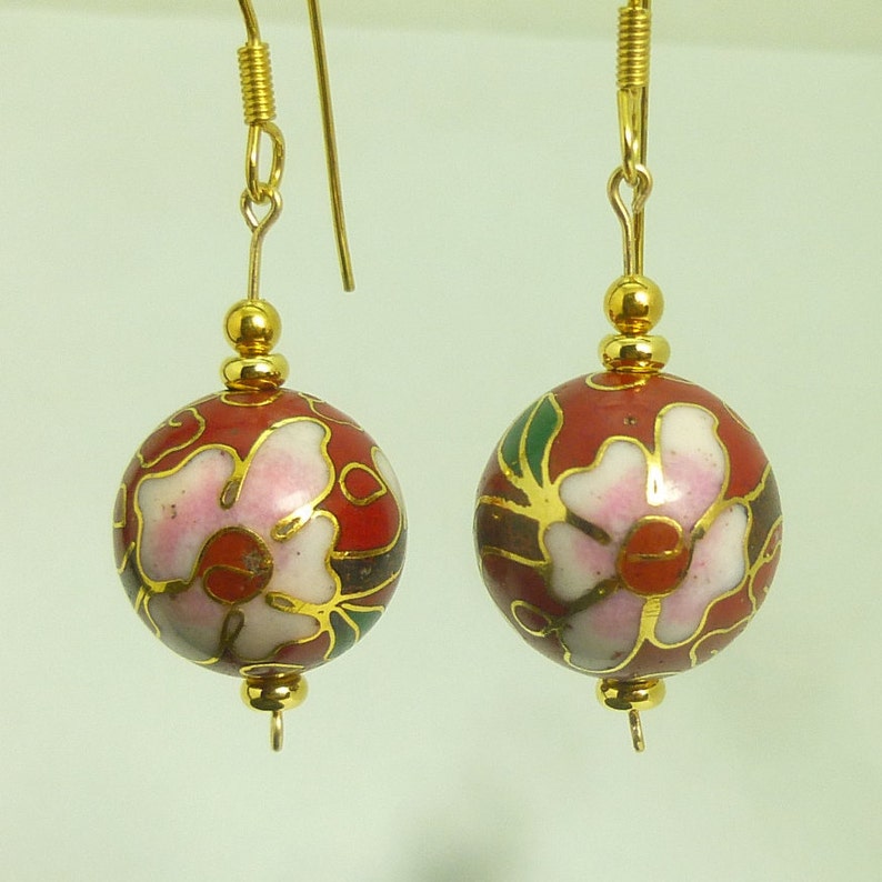 Cloisonne Bead Dangle Earrings on Gold Filled Hoop Wires with Etsy