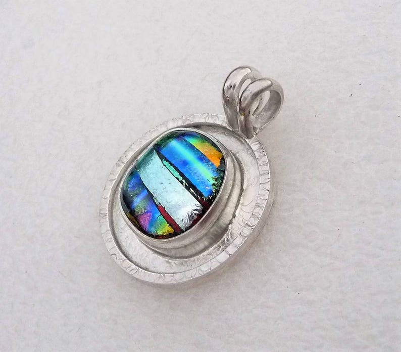 Fused Dichroic Glass Ball Cabochon Circular Pendant in Sterling Silver by SmithSilver