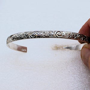 Cuff Bracelet Floral Pattern Sterling Silver