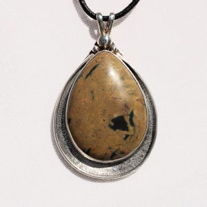 Mustard Jasper set in a Sterling Silver Teardrop Shadow Box Pendant One-of-a-Kind Necklace by SmithSilver