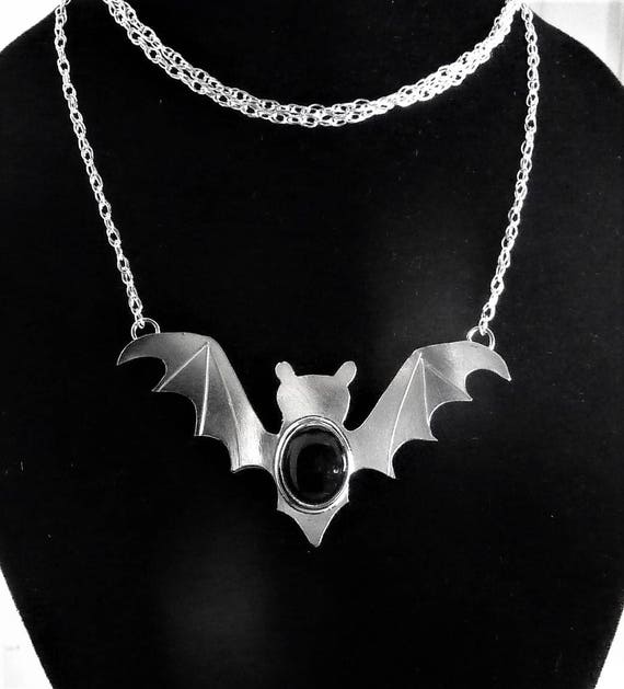 Sterling Silver Bat & Black Onyx Necklace by SmithSilver | Etsy