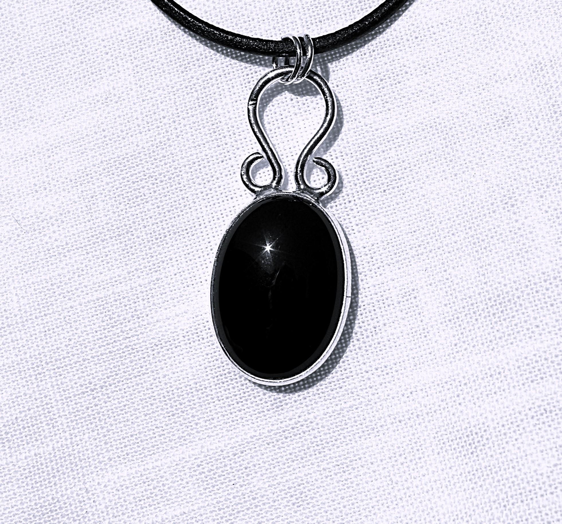 Black Onyx Oval Sterling Silver Pendant Necklace by