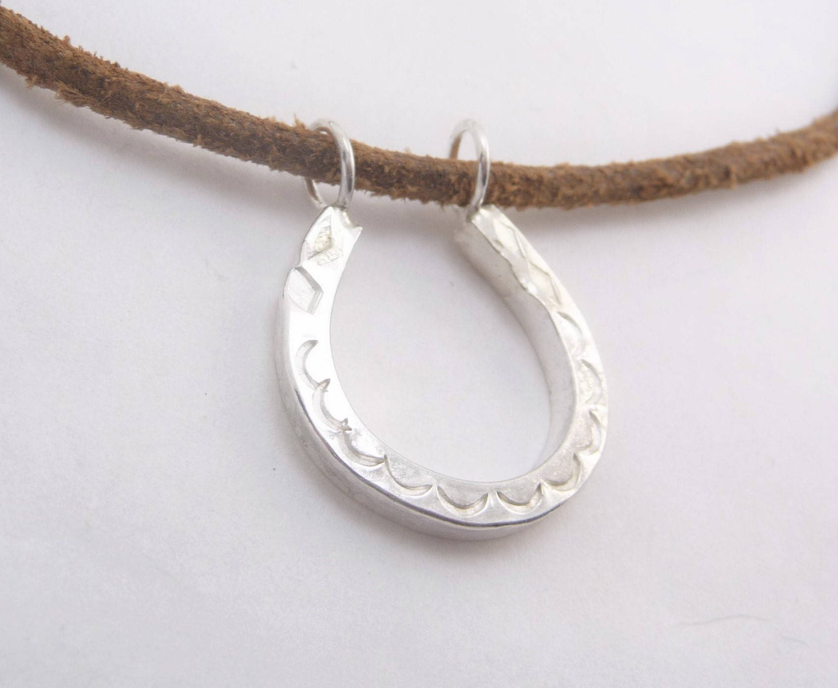 Lucky Horseshoe Sterling Silver Pendant Necklace with Leather Etsy