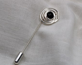 Black Onyx and Sterling Silver Lapel Pin/Stickpin or Hatpin by SmithSilver