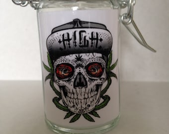 Skull Herb Stash Jar: Airtight Glass Container, Stoner Gift