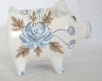 Vintage Piggy Coin Flower Pattern Bank (Made in Japan) "Rubber Stopper Missing"