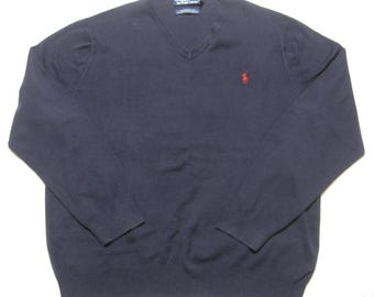Vtg Polo Ralph Lauren Y2K Pima Cotton V-Neck Old Money Preppy Sweater Baggy XXL