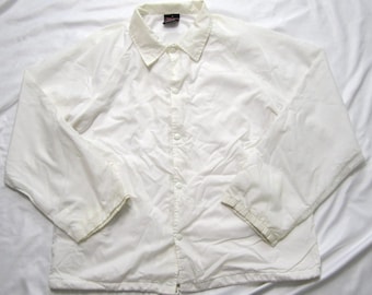Vtg 90s Athletic Works Coach Jacket Men Sz L White Made in USA Snap (MJ104)
